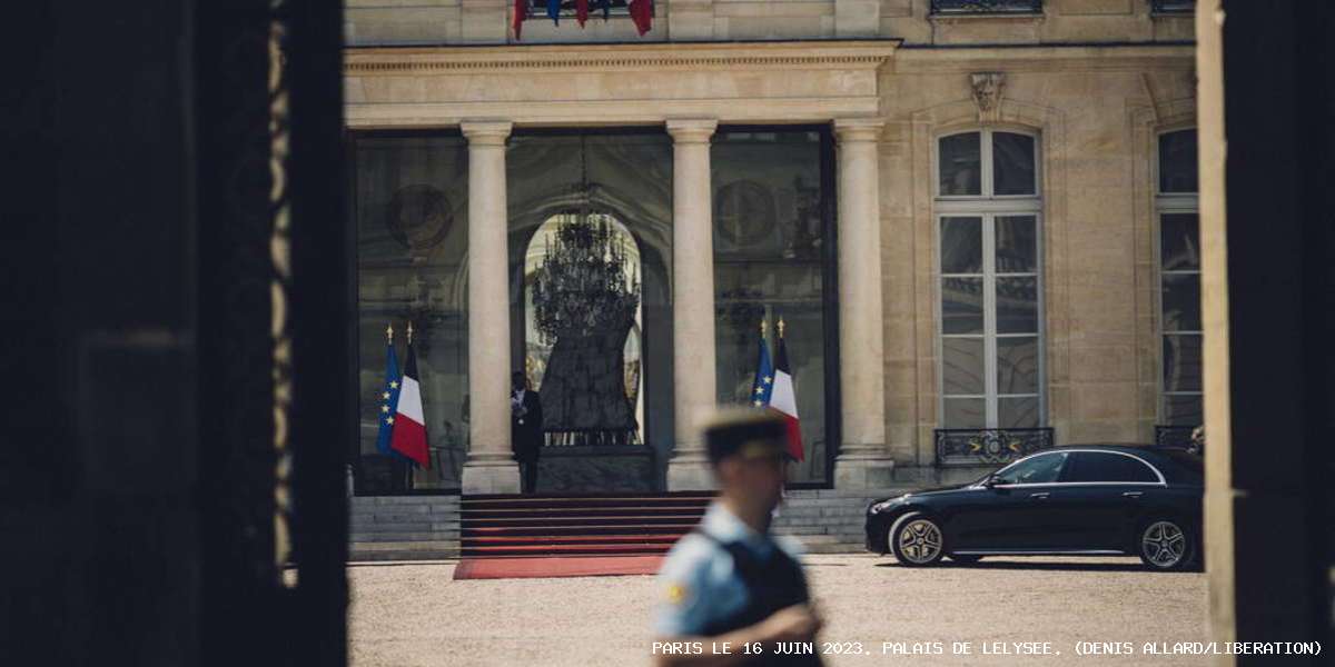 Paris, le 16 juin 2023. Palais de l'Élysée. (Denis Allard/Libération) - Paris, le 16 juin 2023. Palais de l'Élysée. (Denis Allard/Libération) Note salée